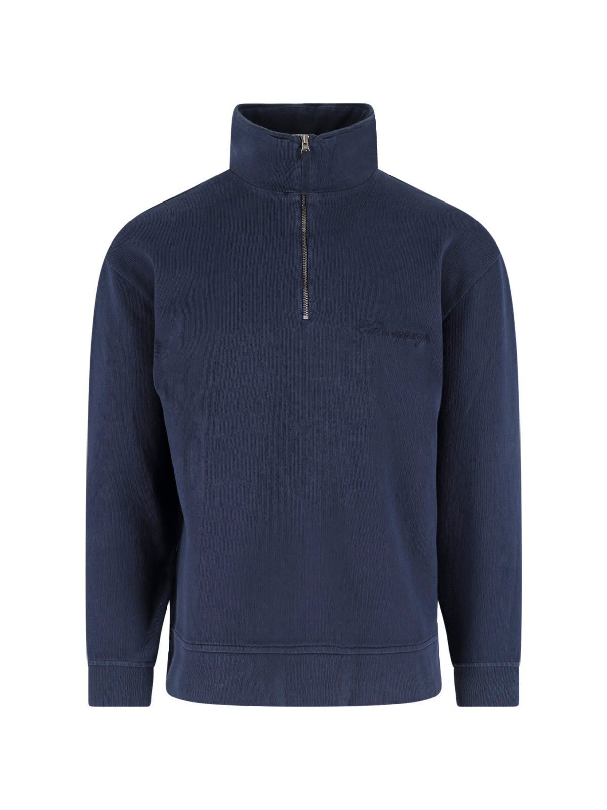Blue High-Collar Half-Zip Cotton Sweatshirt