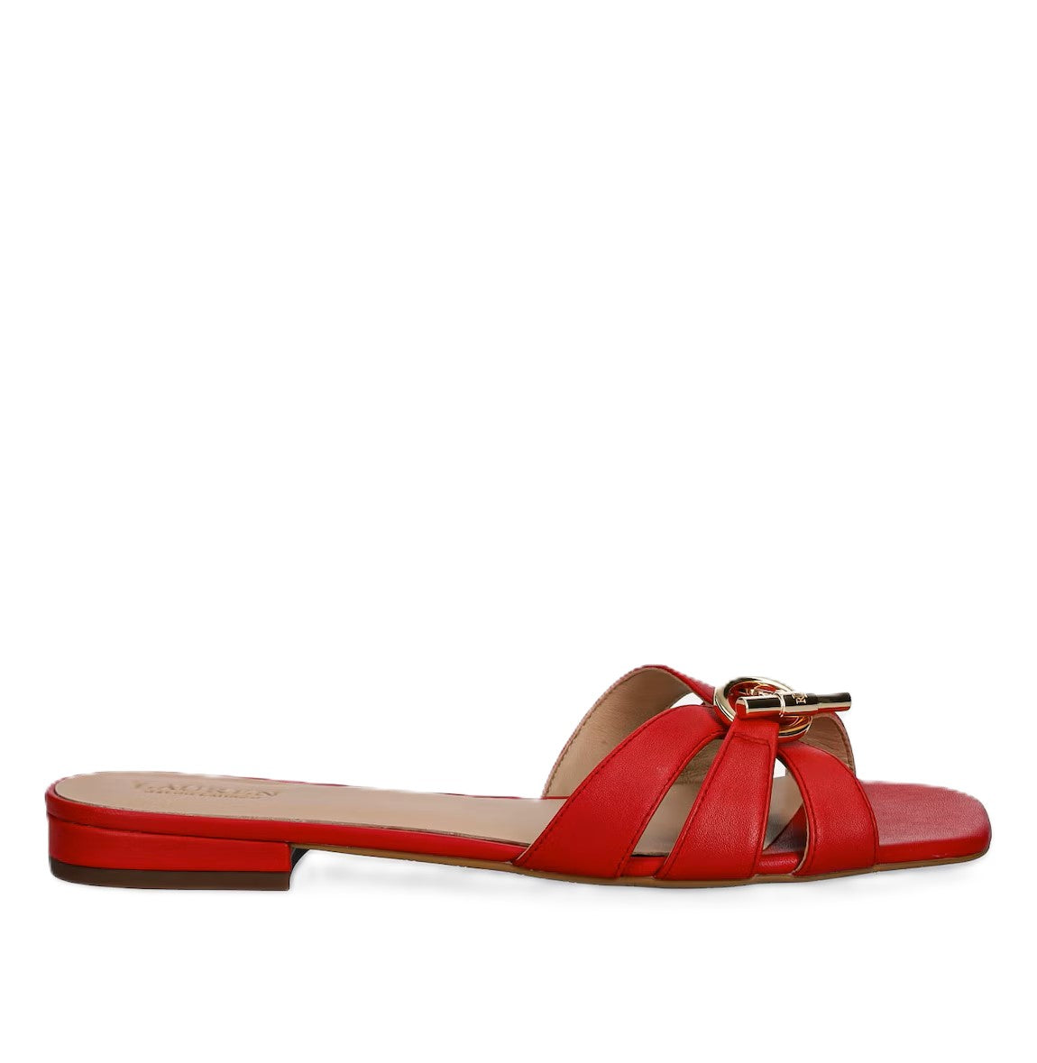 Flat Slide Sandals with Red Straps
