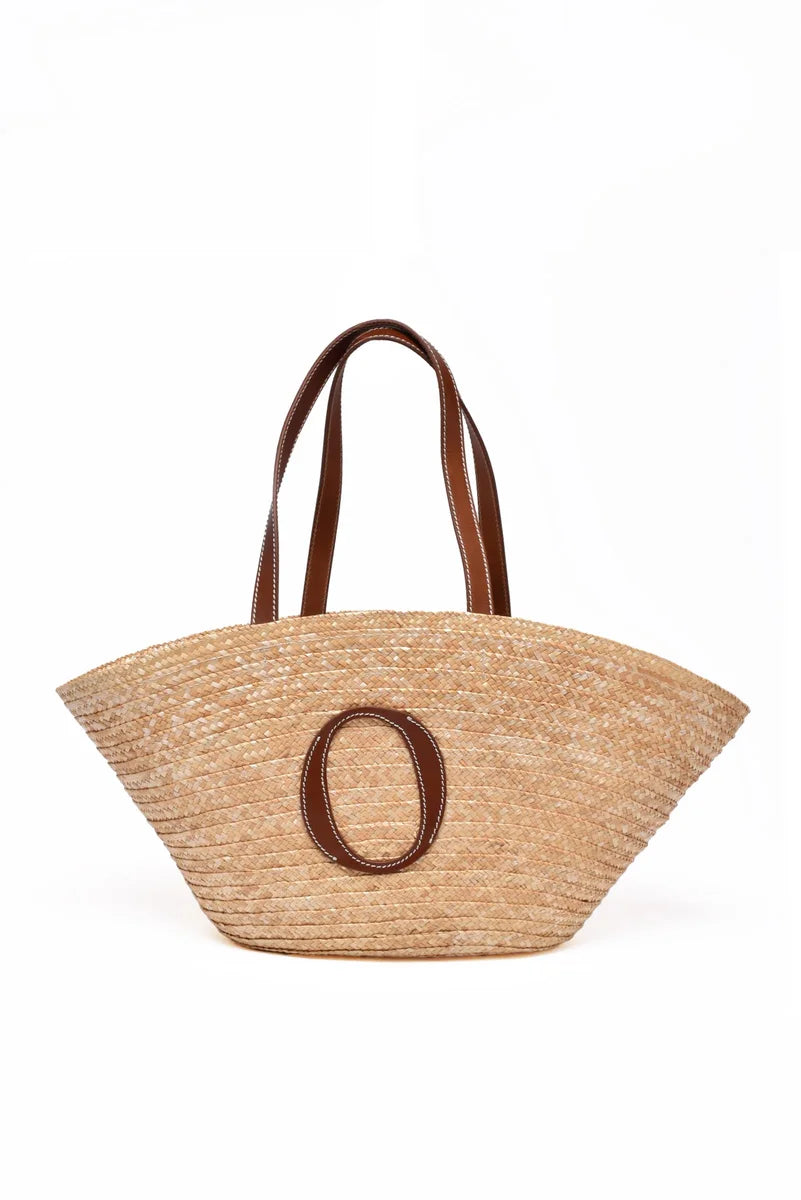 Straw Leather Shopper - Beige/Brown