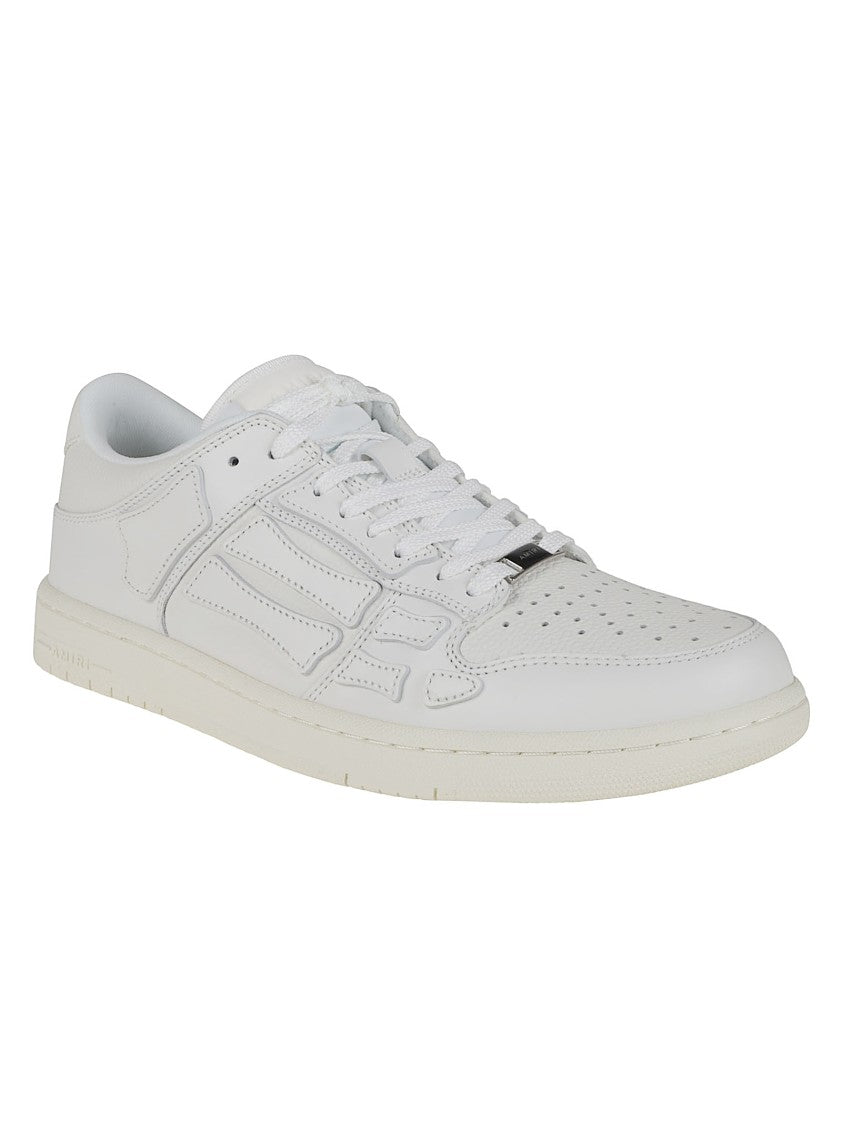 Paneled White Leather Low-Top Sneakers With Lace-Up Closure