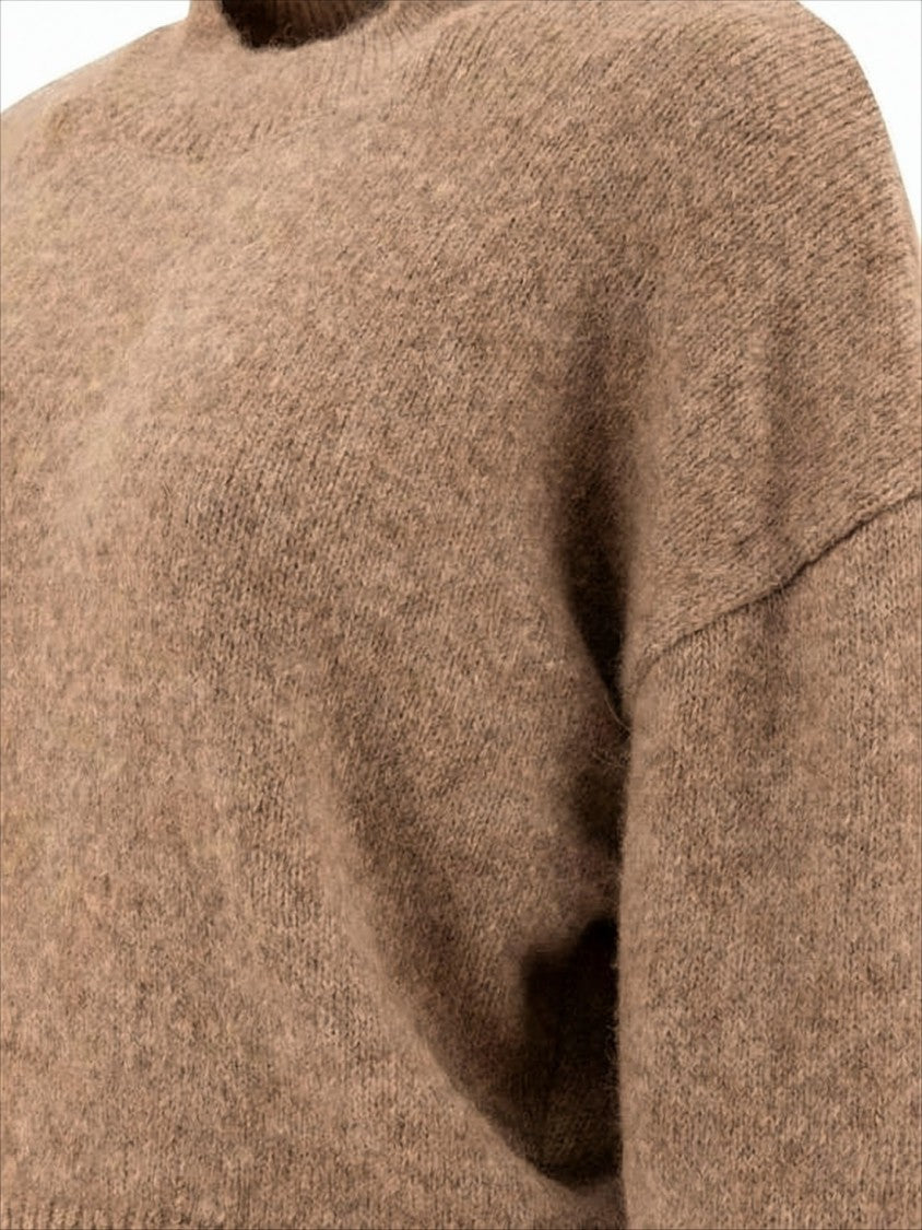 Cropped Sweater with High Neckline and Bold Logo