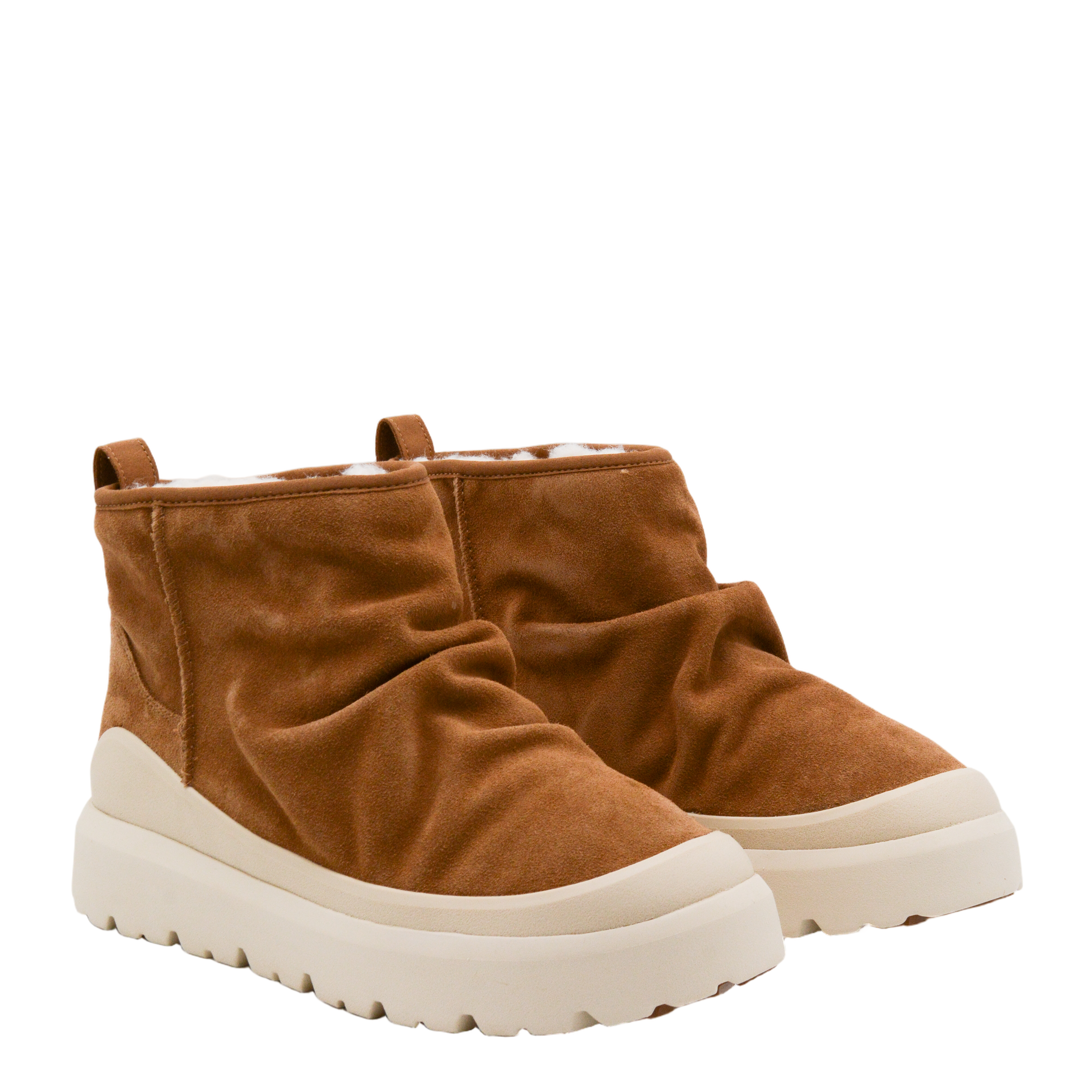 Ruched Suede Boots with Off-White Sole