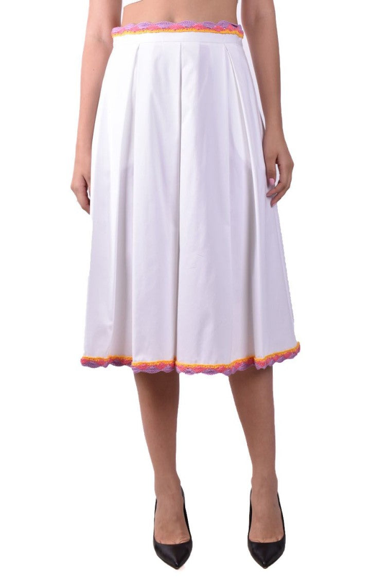 White Cotton Midi Skirt