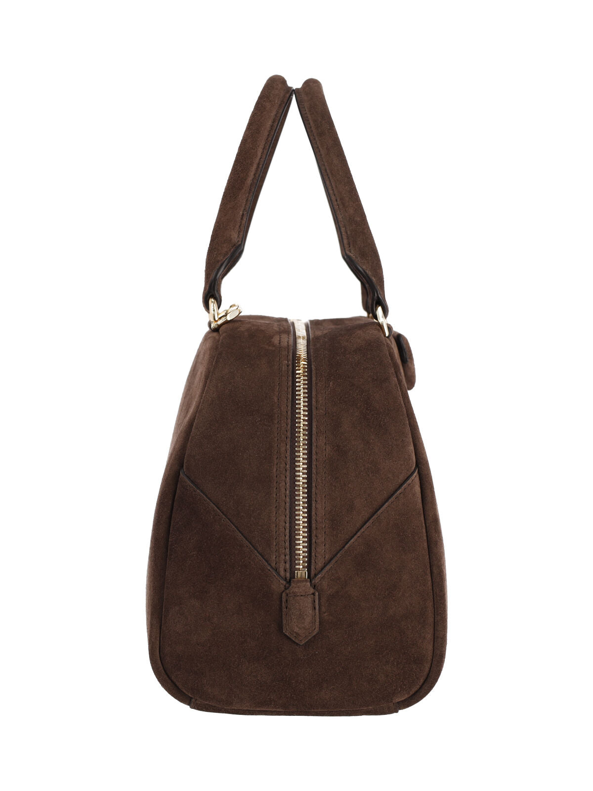 Brown Structured Suede Gold Zipper Handbag