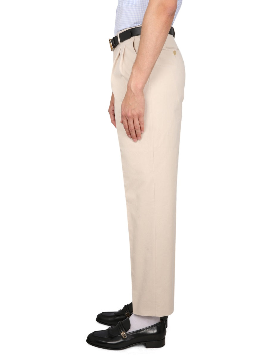 Embroidered Cotton Pants with Zippered Tab