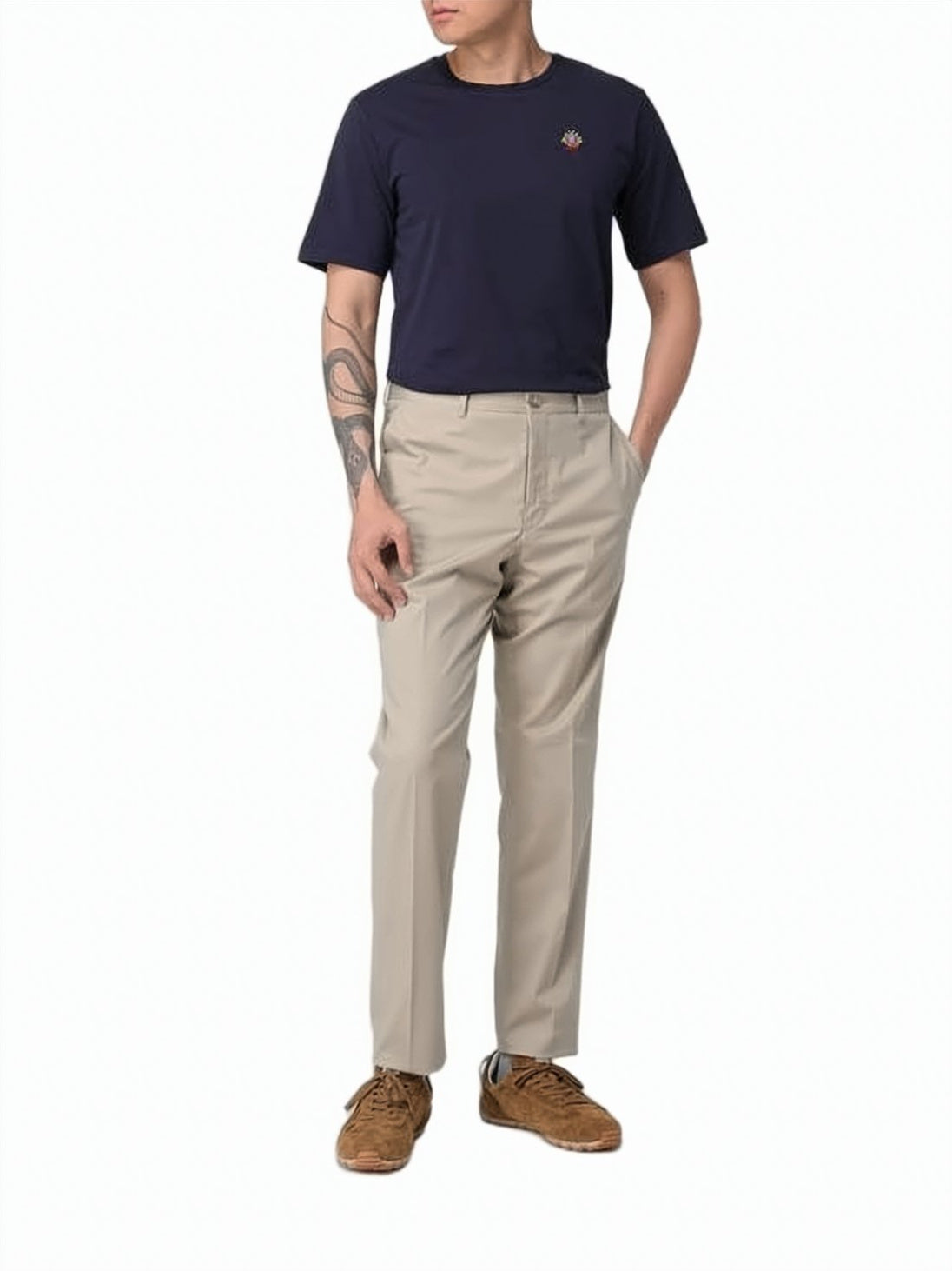 Blue Solid Cotton Embroidered Emblem T-Shirt