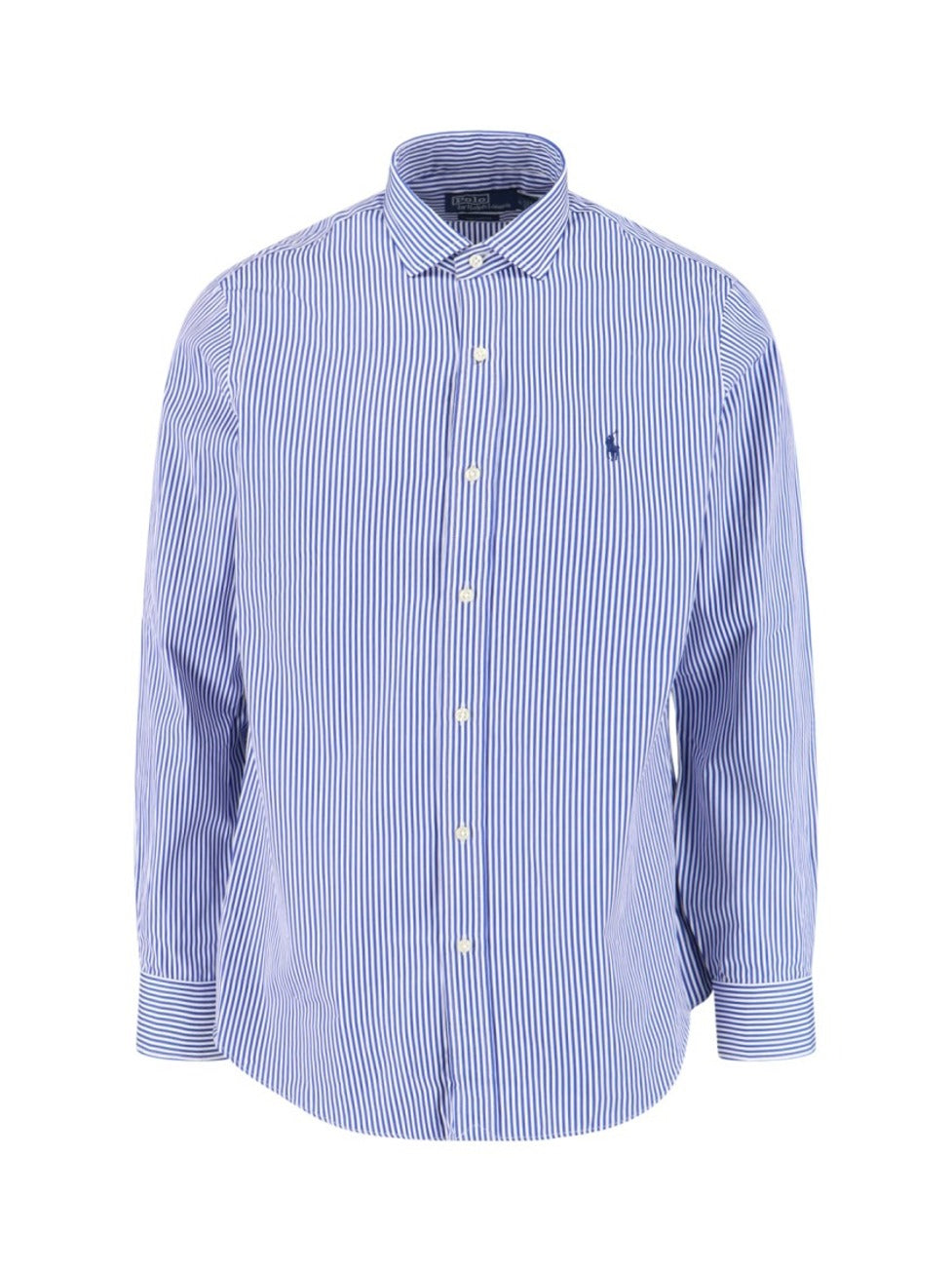 Blue And White Striped Button-Down Shirt With Embroidered Logo