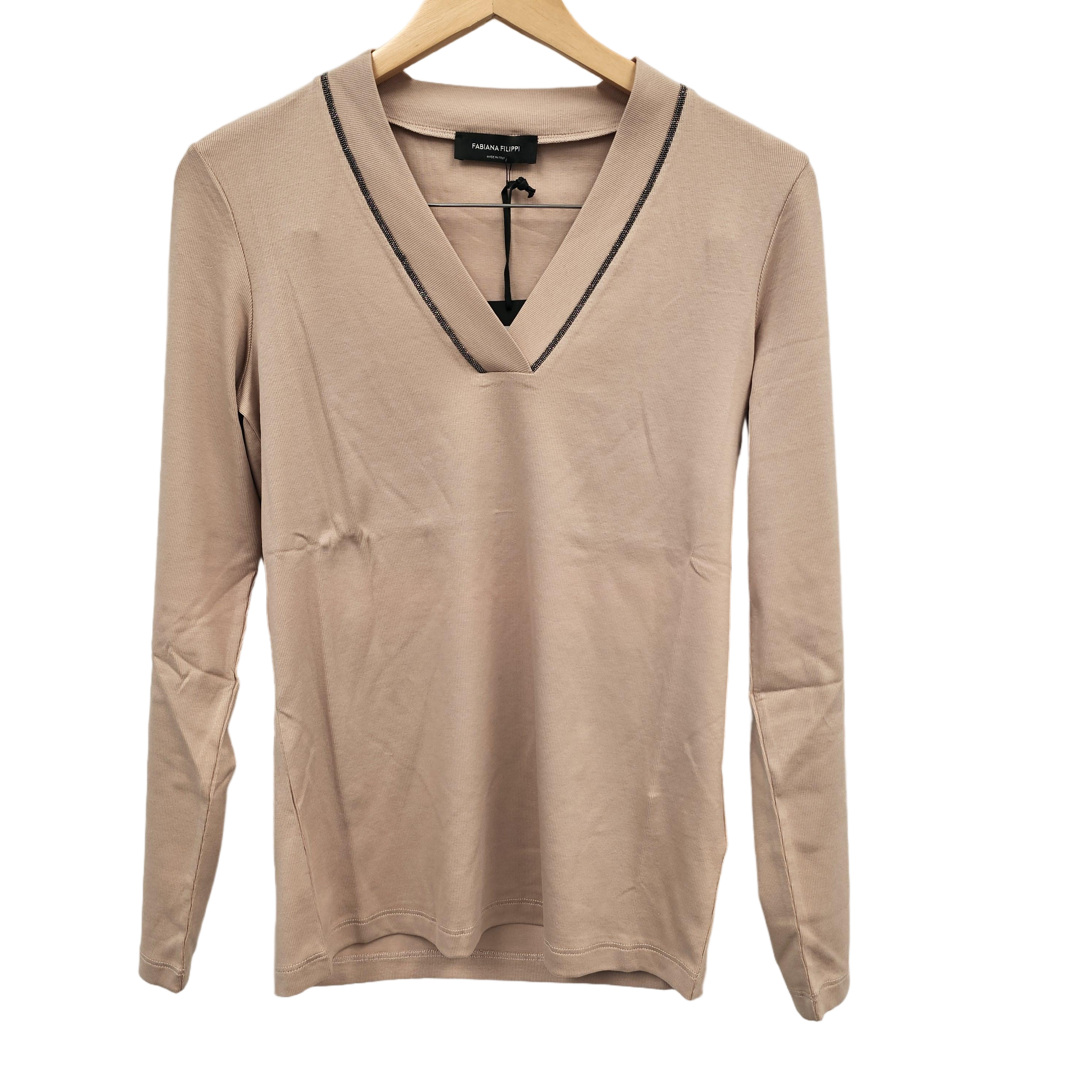 Fitted Long-Sleeved Shirt with V-Neckline