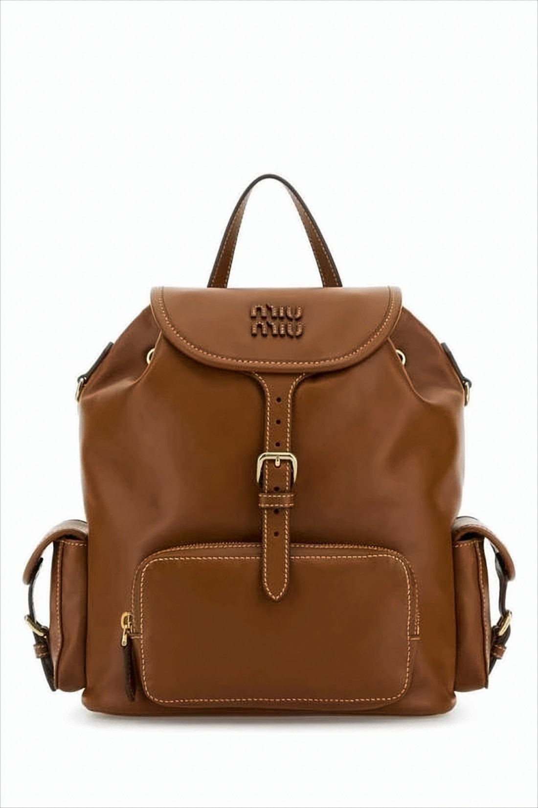 Structured Brown Calf Leather Miu Miu Backpack