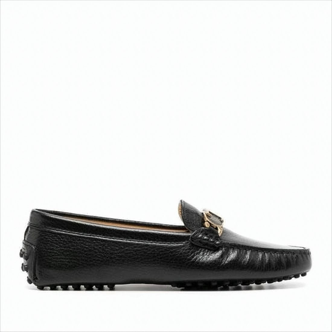 Textured Leather Loafer with Gold-tone Bit Detail