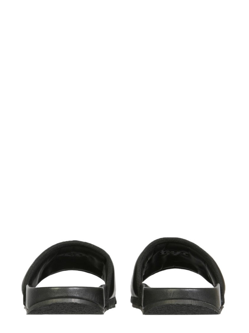Black Leather Slide Sandals