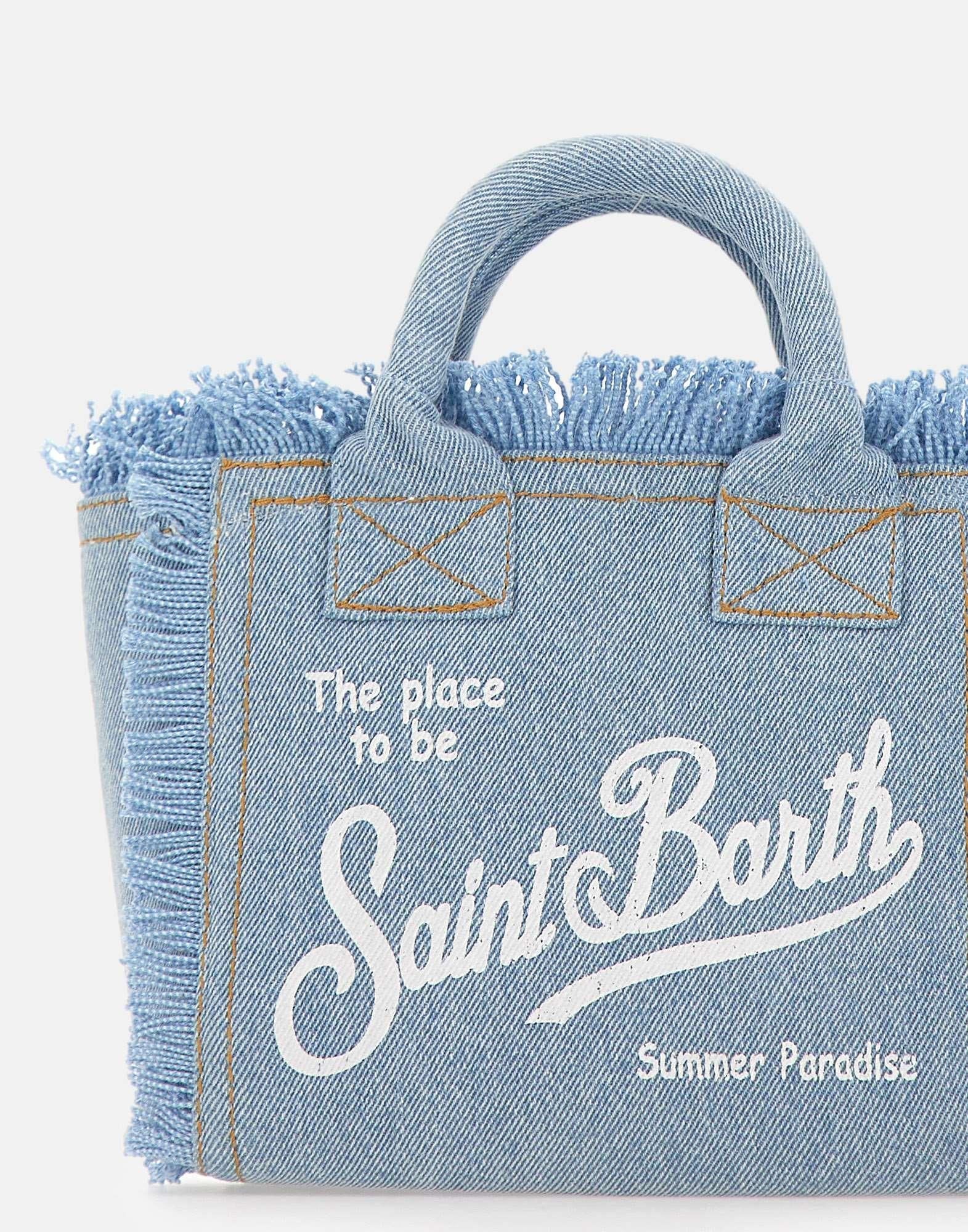 Light Blue Denim Tote Bag with Frayed Edges