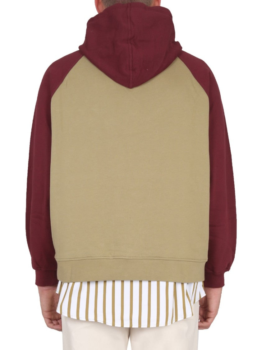 Two-Tone Cotton Sweatshirt With Drawstring Hood