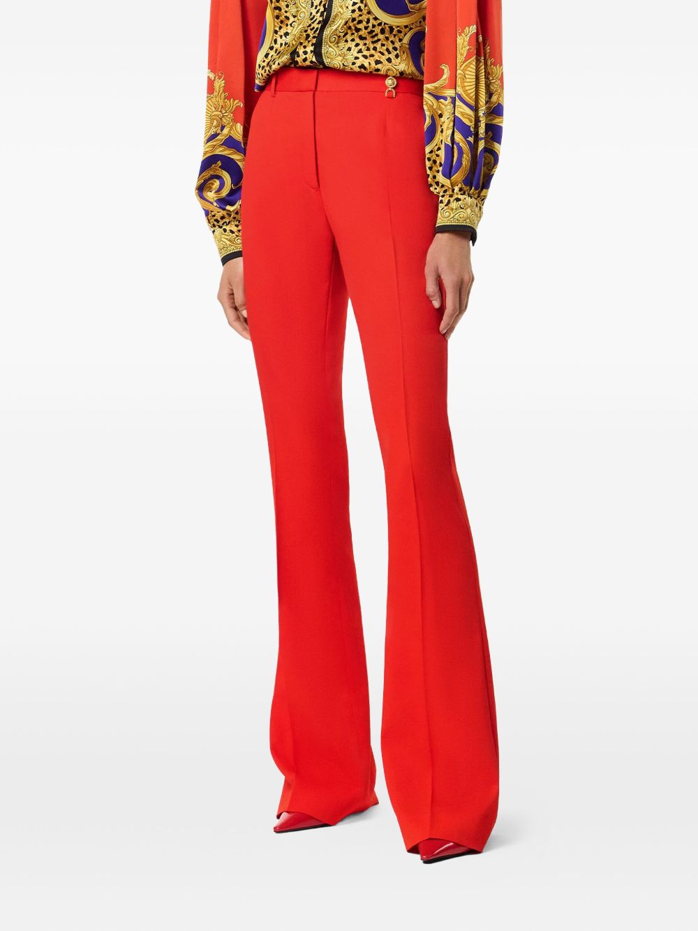 High-Waisted Flared Trousers in Bold Red