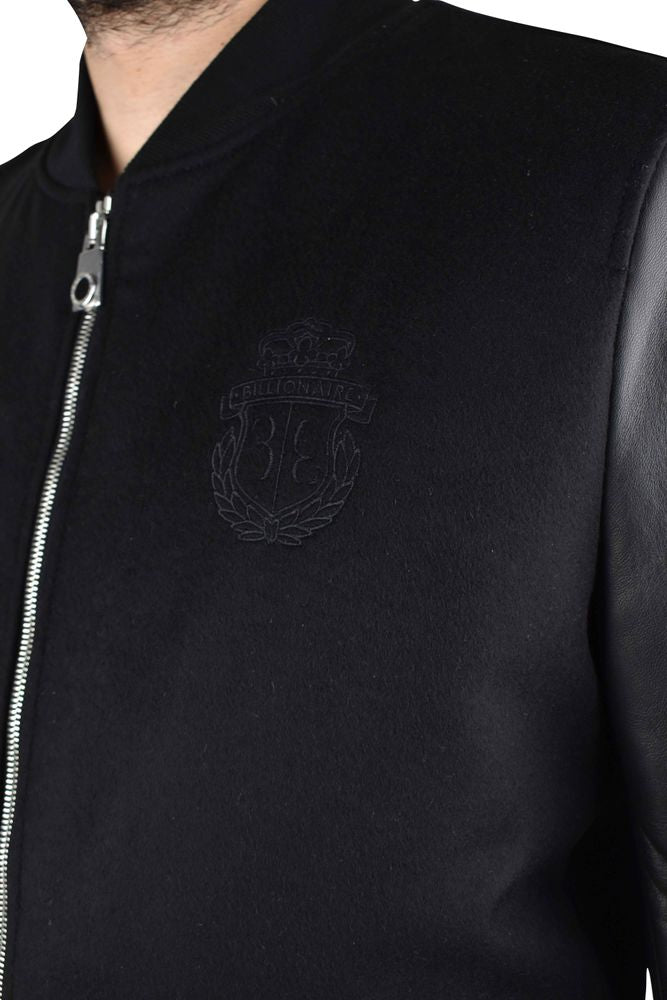 Two-Material Bomber Jacket with Leather Sleeves