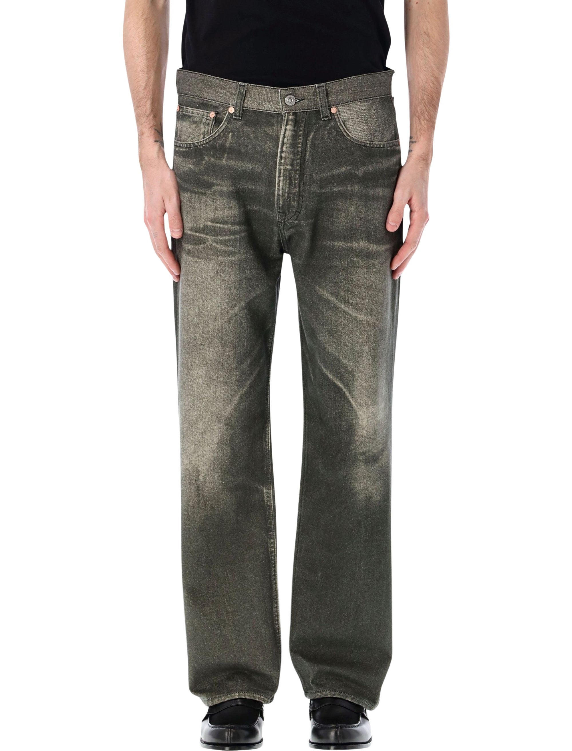 Relaxed Fit Wide Straight Leg Jeans with Trompe L'Oeil Print