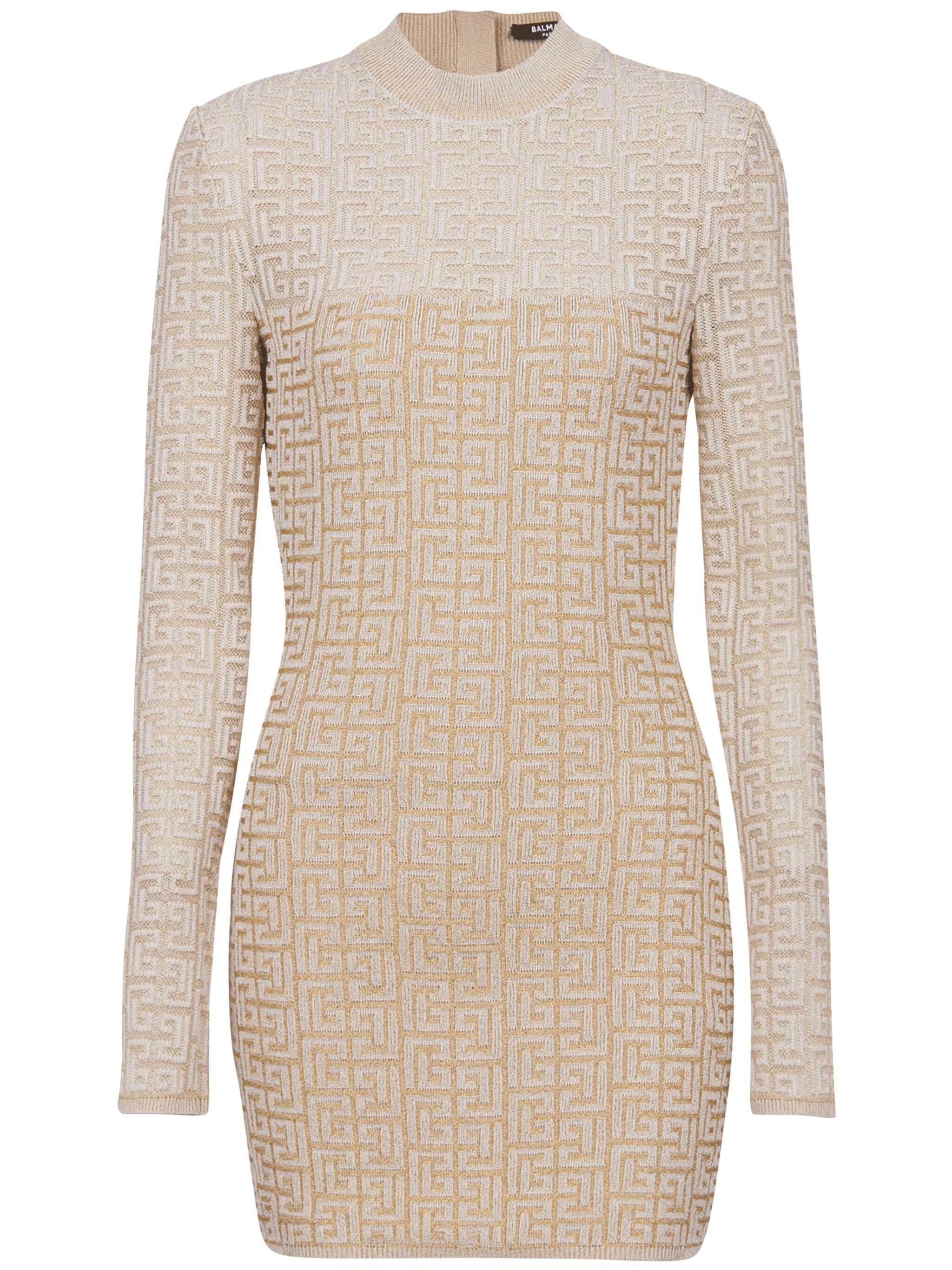 Neutral Abito Fitted Knit Monogram Dress
