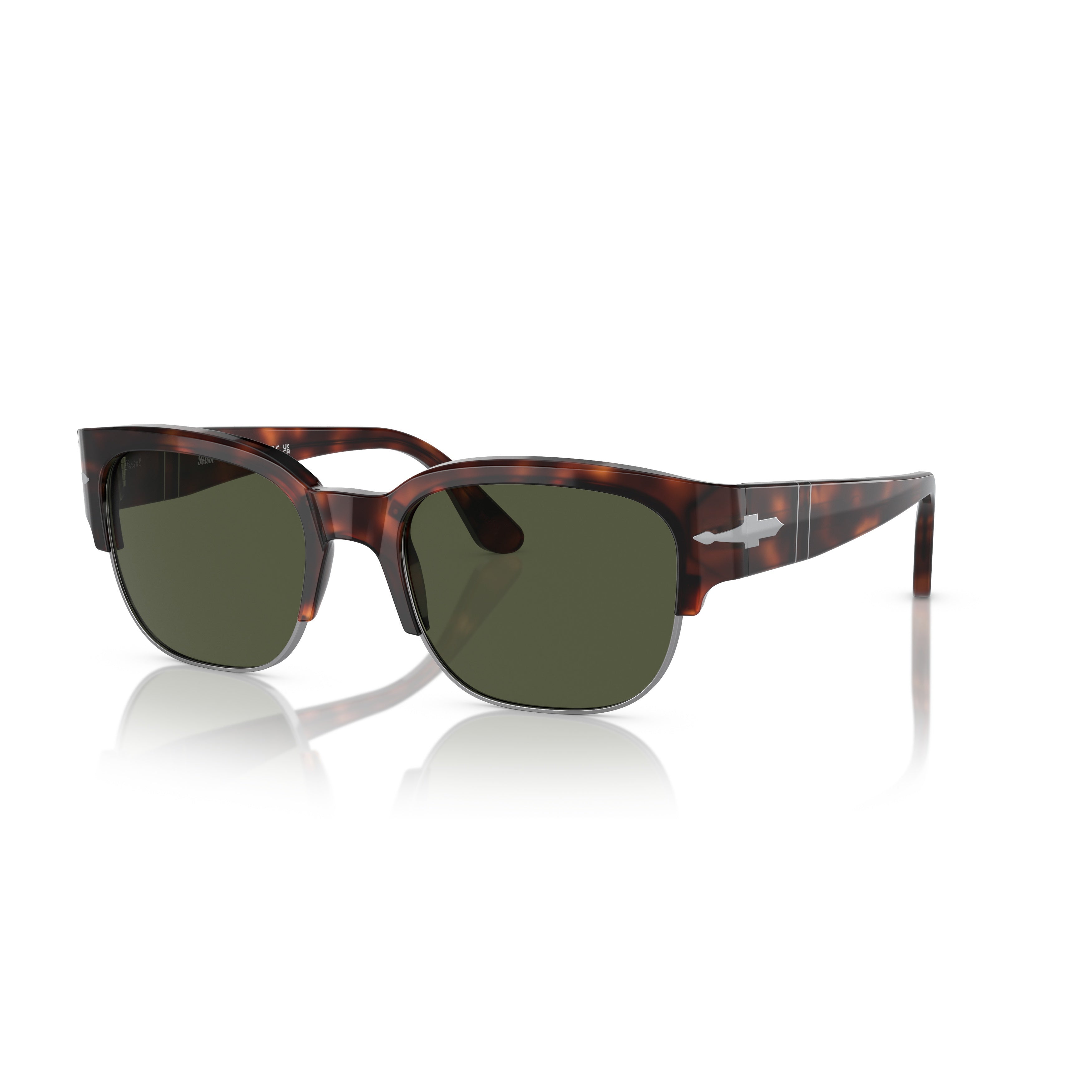 0po3319s Tortoiseshell Square Frame Sunglasses with Silver Arrow Detail
