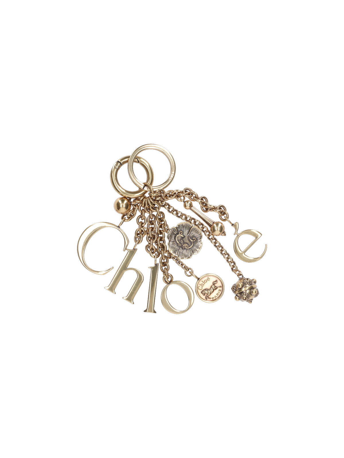 Gold-Toned Metal Keychain Charm With Decorative Accents