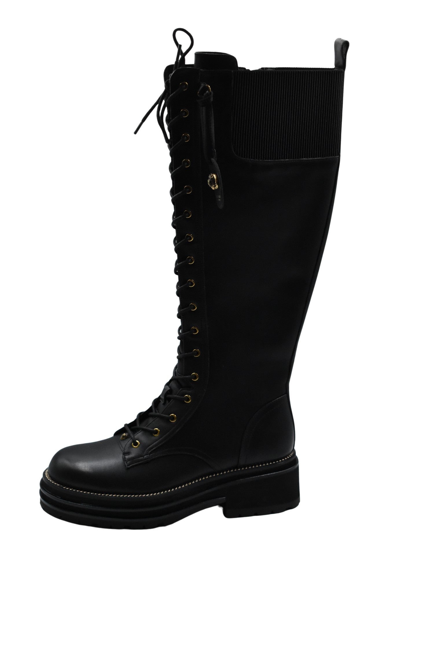 Chic Black Flat Shoes With Gold-Tone Eyelets