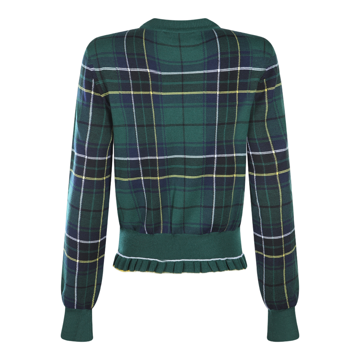 Plaid Knit Sweater with Ruffled Hem