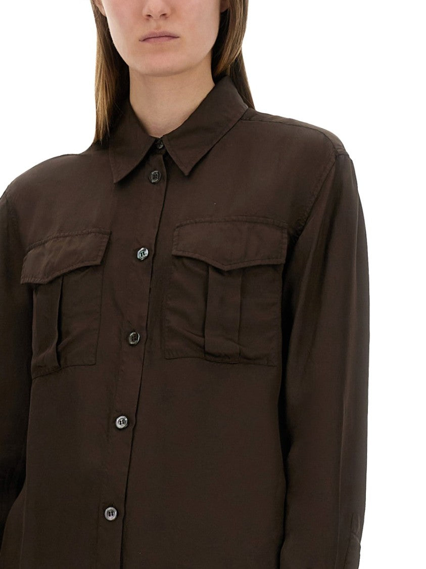 Brown Relaxed-Fit Shirt With Classic Collar