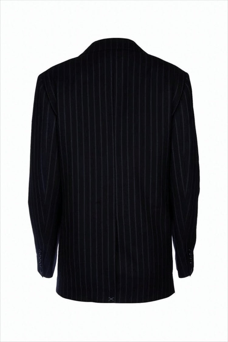 Tailored Pinstripe Jacket with Notched Lapel and Structured Silhouette