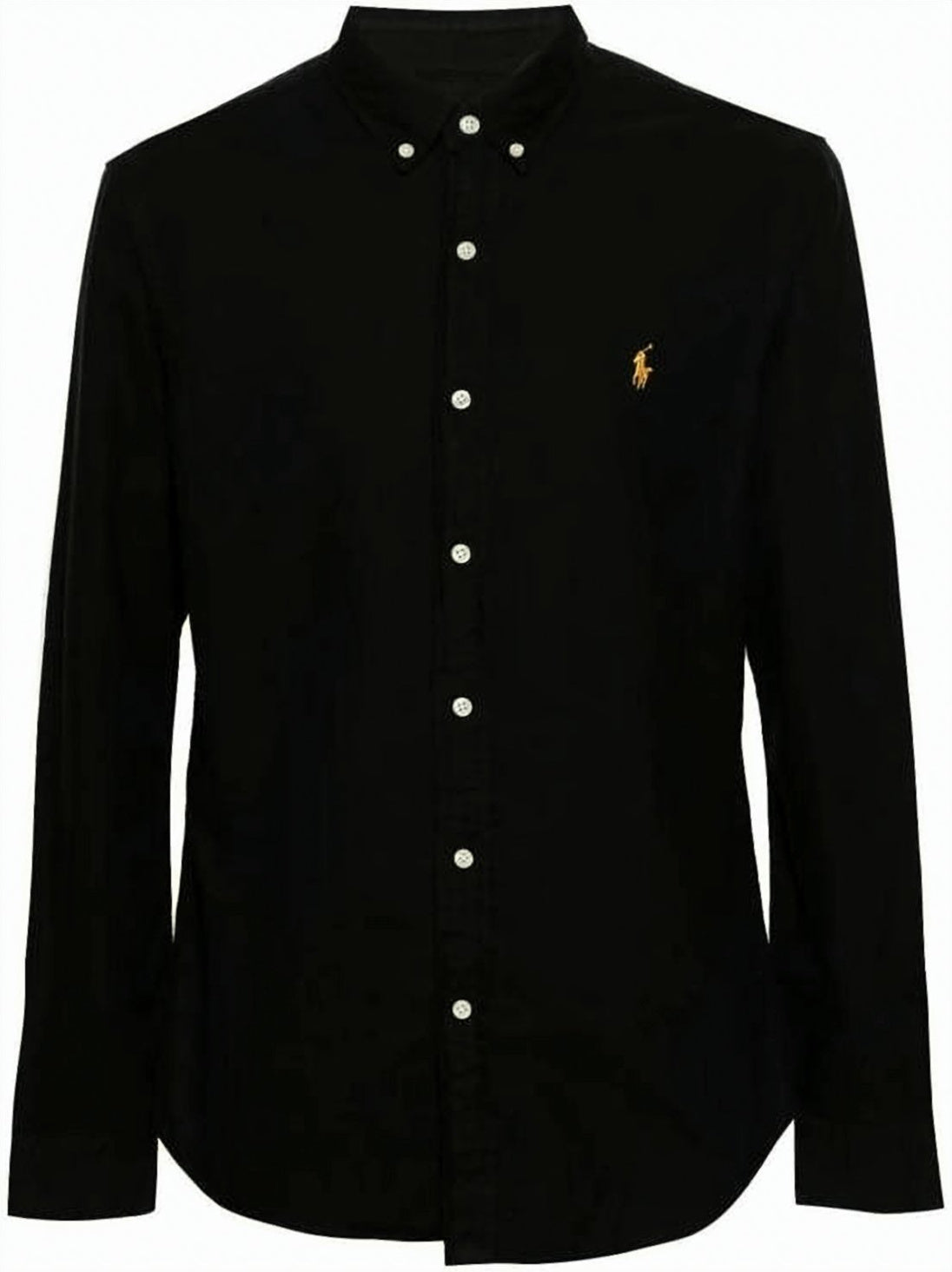 Mandarin Collar Long-Sleeve Shirt with Embroidered Logo