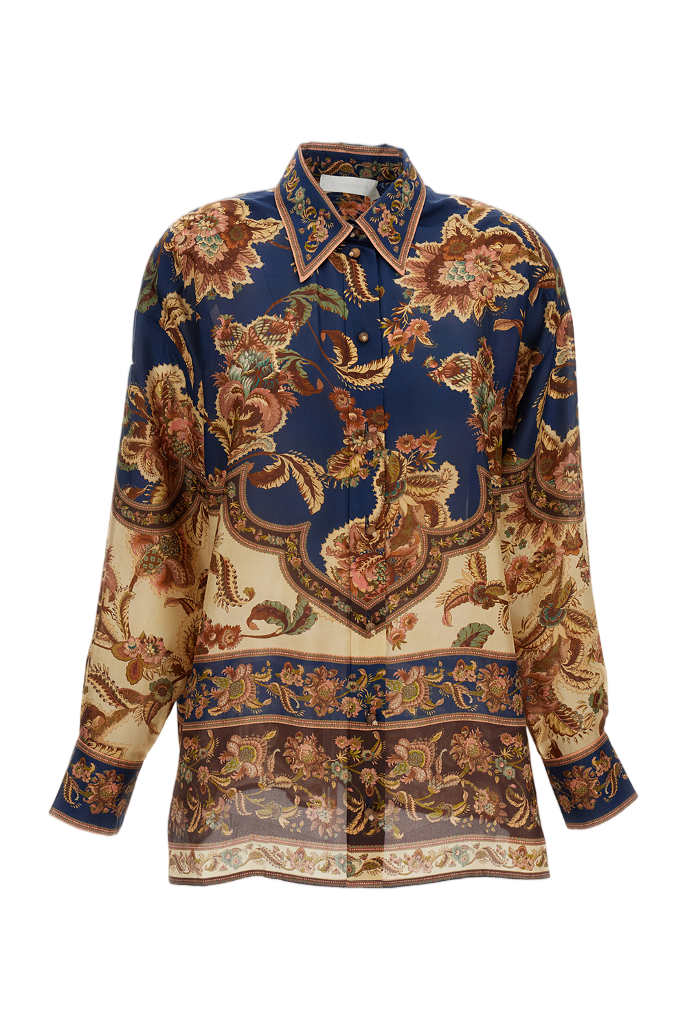 Navy Aster Relaxed Silk Shirt