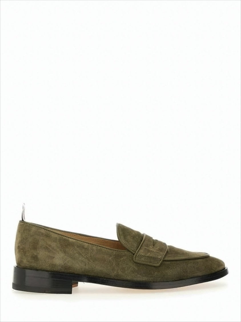 Suede Loafers with Rounded Toe and Tricolor Detail