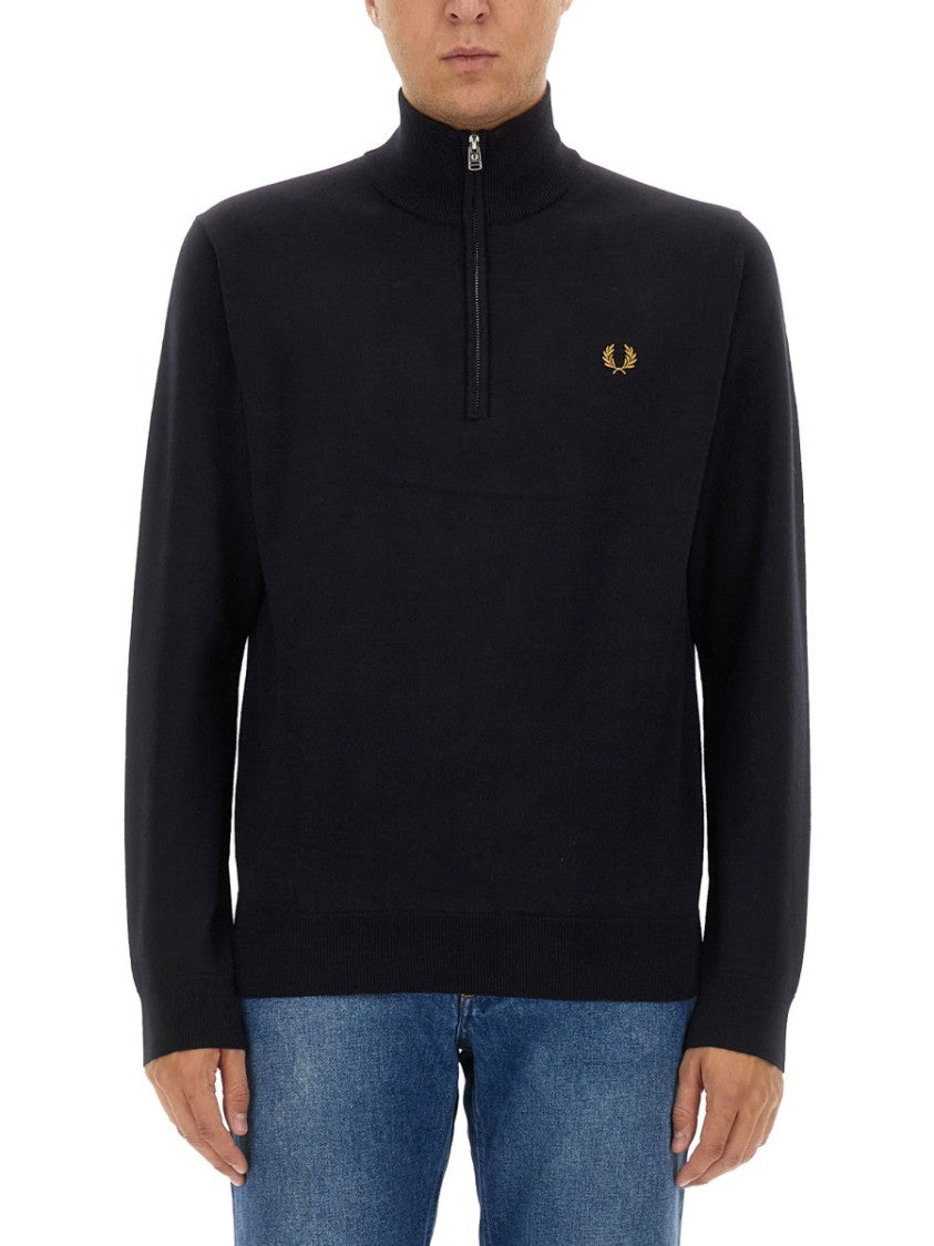 High-Collar Jersey With Quarter Zip