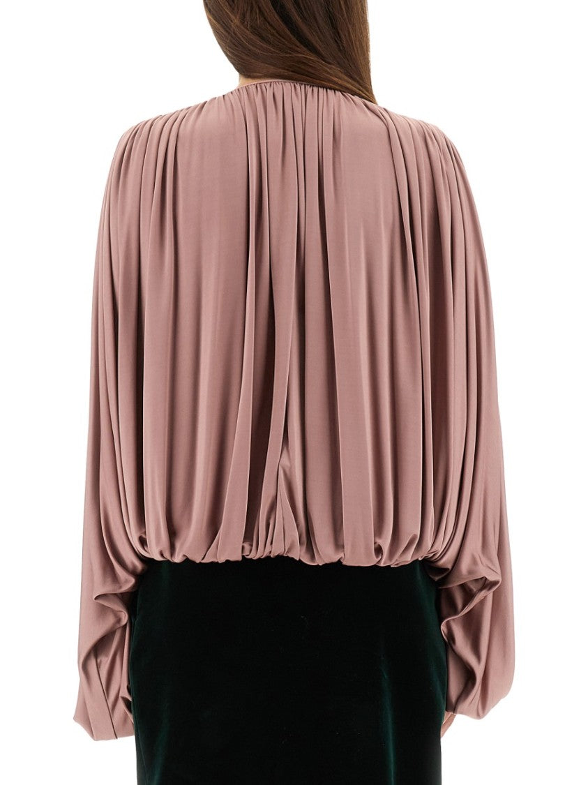 Fluid Knit Blouse With Gathered Pleats