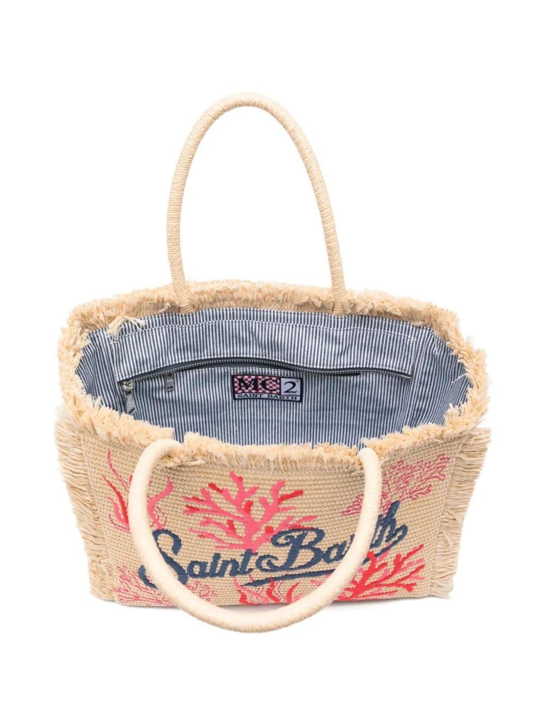 Rectangular Woven Tote Bag with Fringed Edges