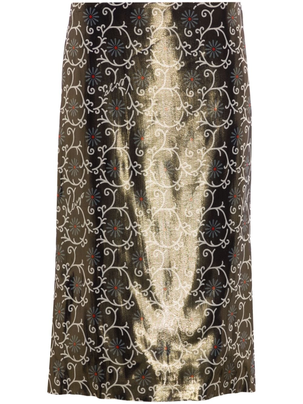 Gold-Tone Lamé Floral Print Pencil Skirt