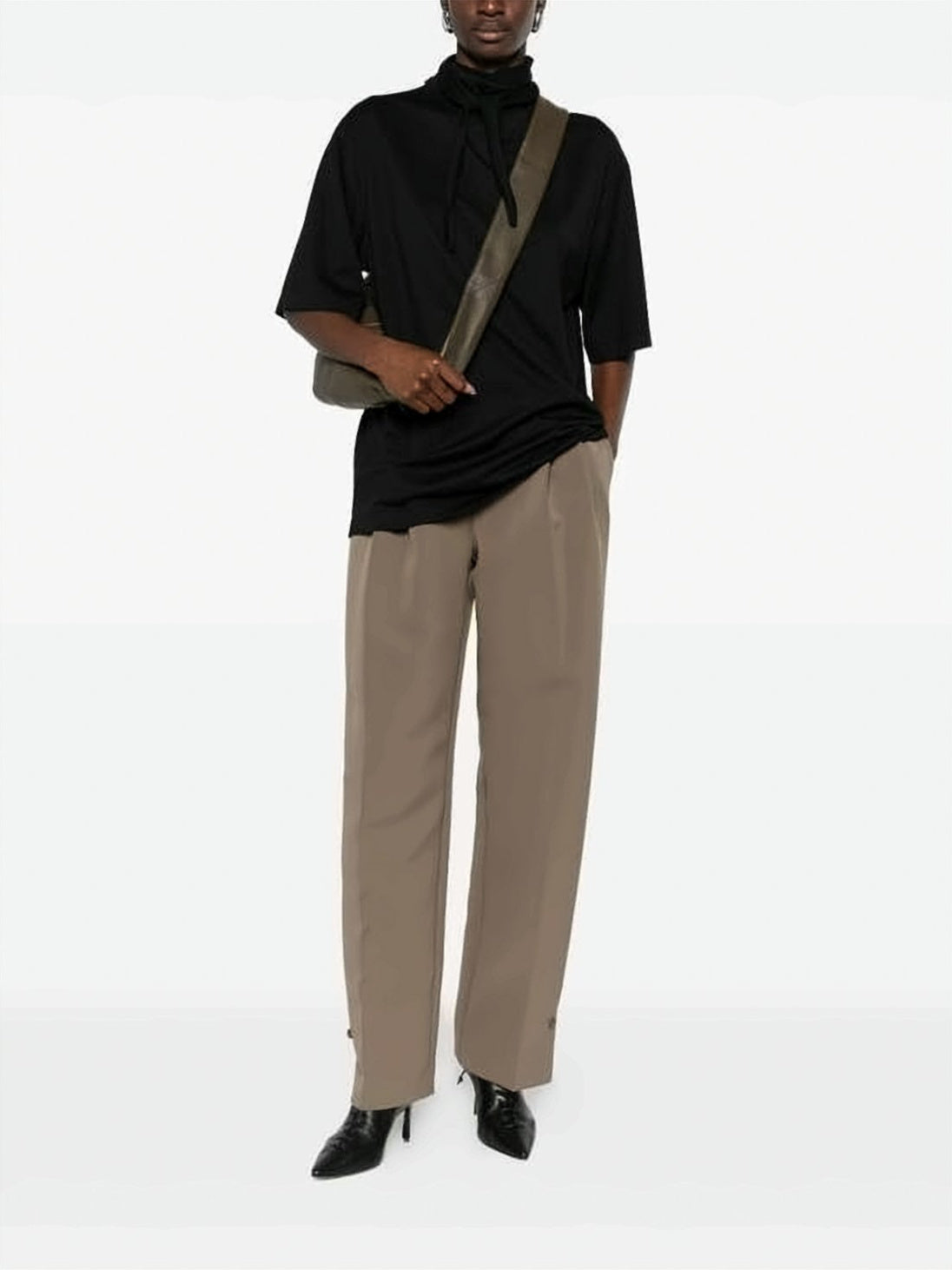 Black Short-Sleeved Cotton Top With High Neckline