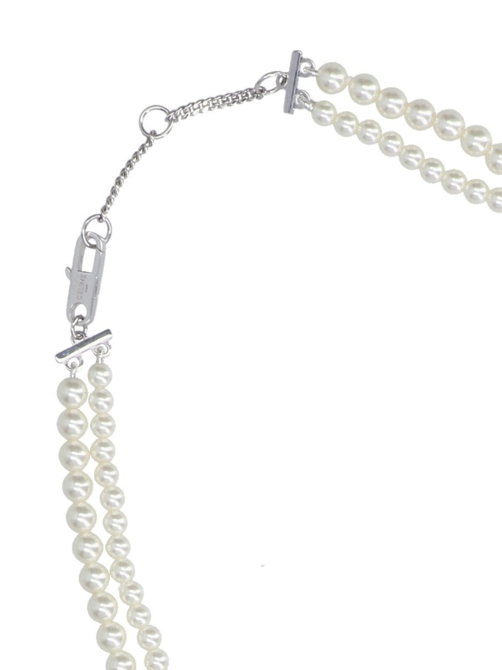 Double-Strand Glass Pearl Necklace With Silver-Toned Charm