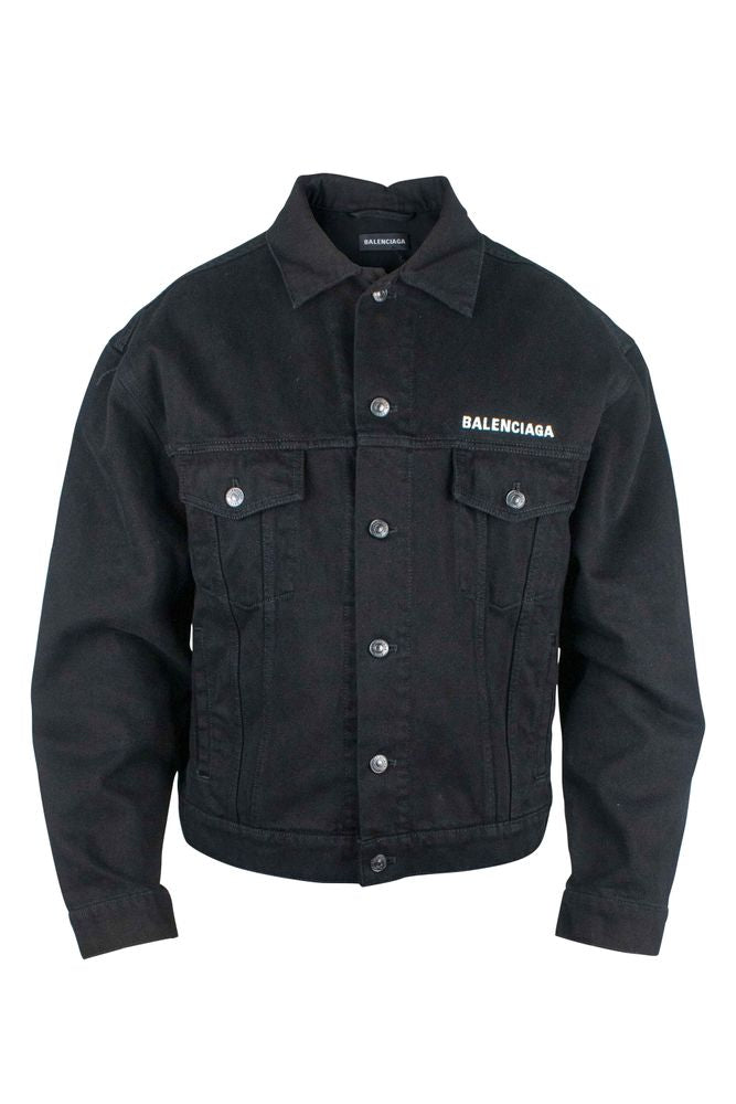 Cropped Black Denim Jacket With Flap Pockets