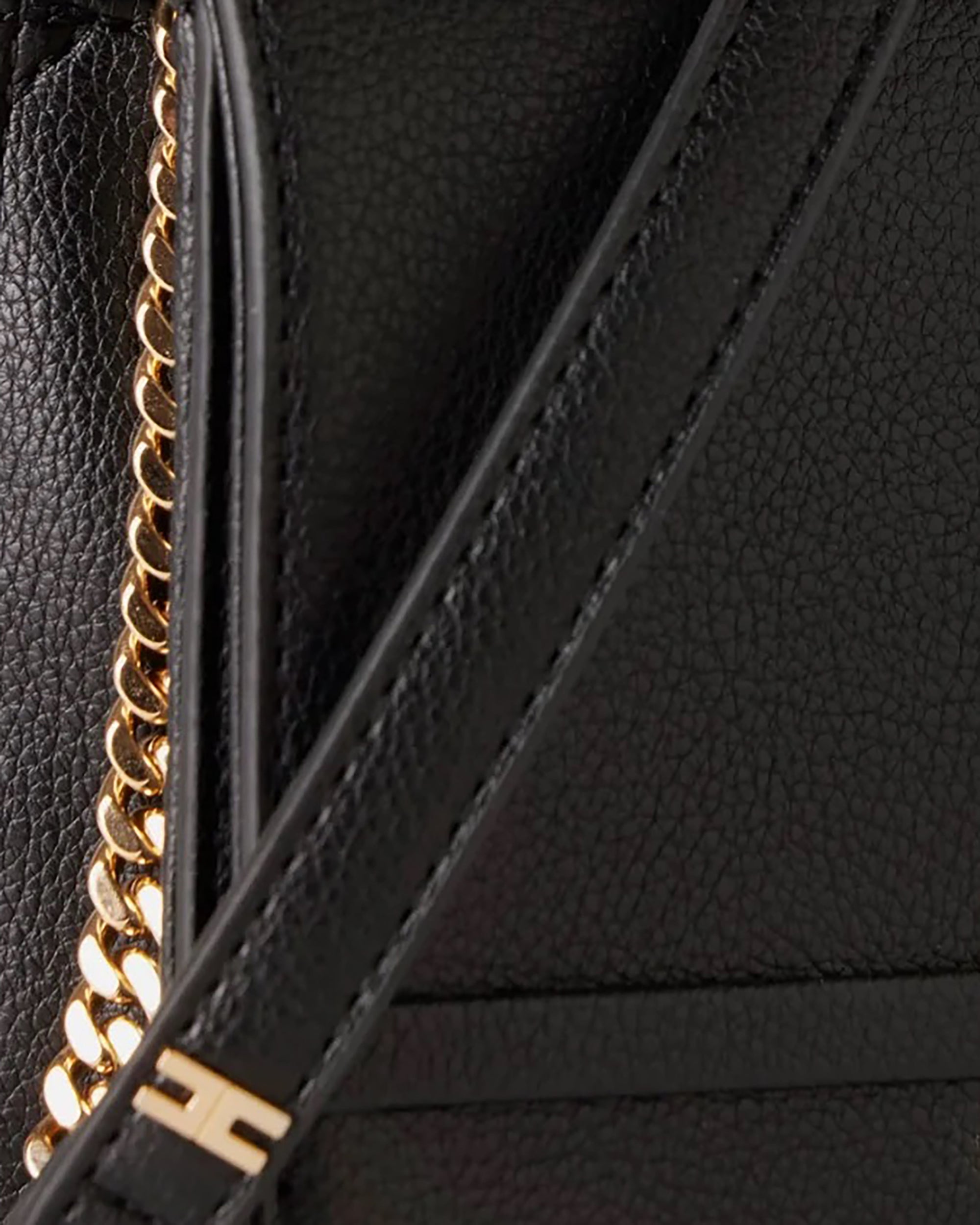 Compact Black Shoulder Bag with Gold-tone Logo Plaque