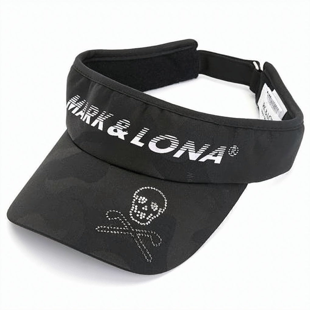 Subtle Camouflage Black Visor Cap with Rhinestone Skull