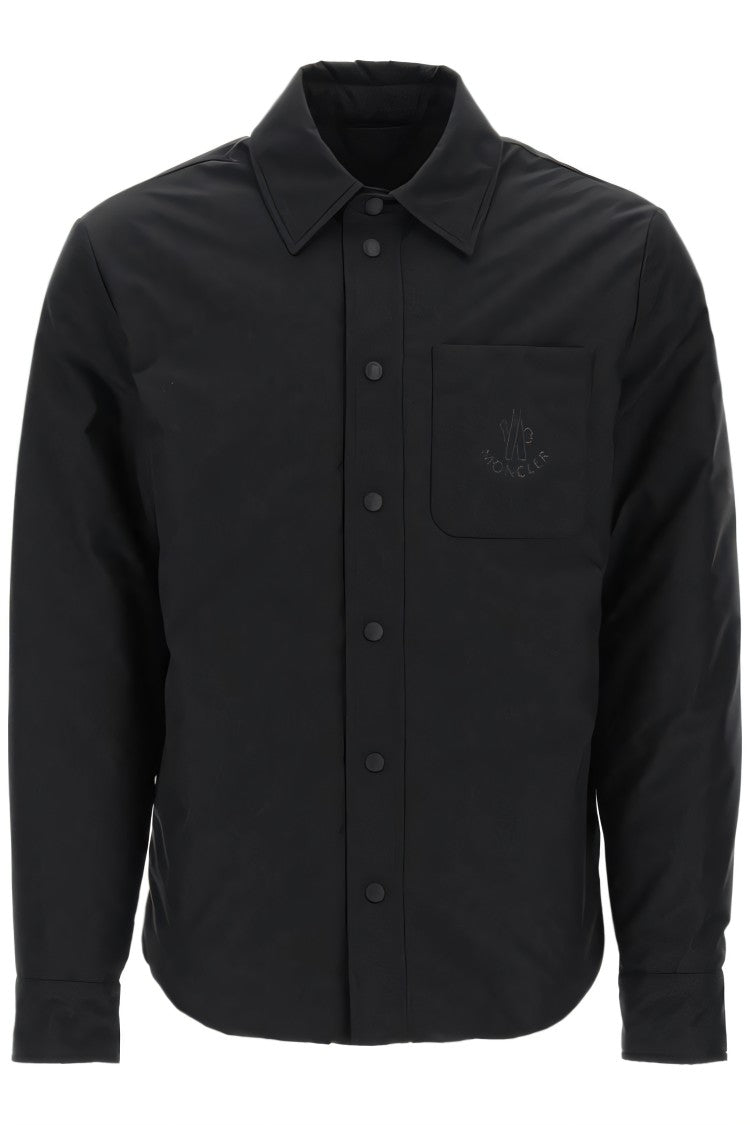 Classic Black Padded Shirt With Tailored Fit And Subtle Logo Embroidery