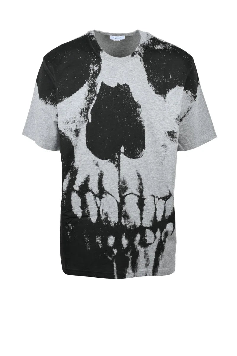 Distressed Skull Graphic Black and Grey T-Shirt