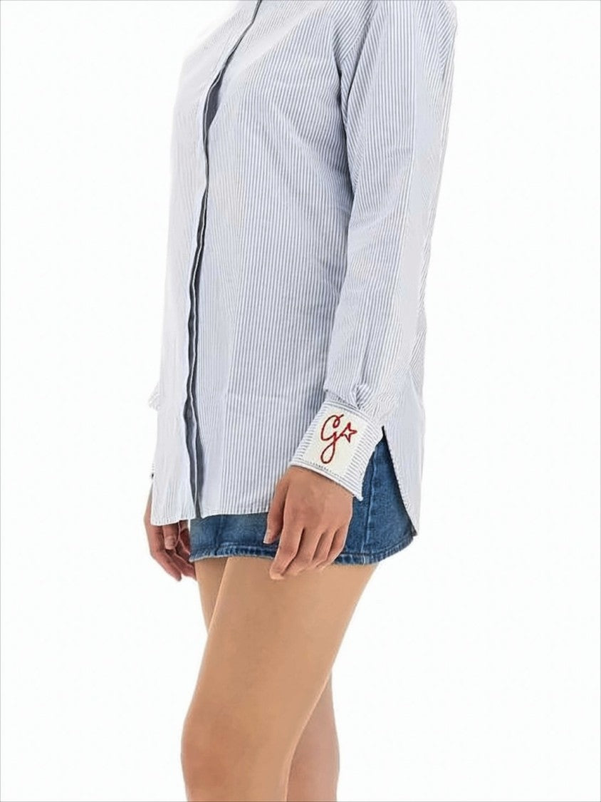 Button-Down Blouse with Vertical Pinstripe