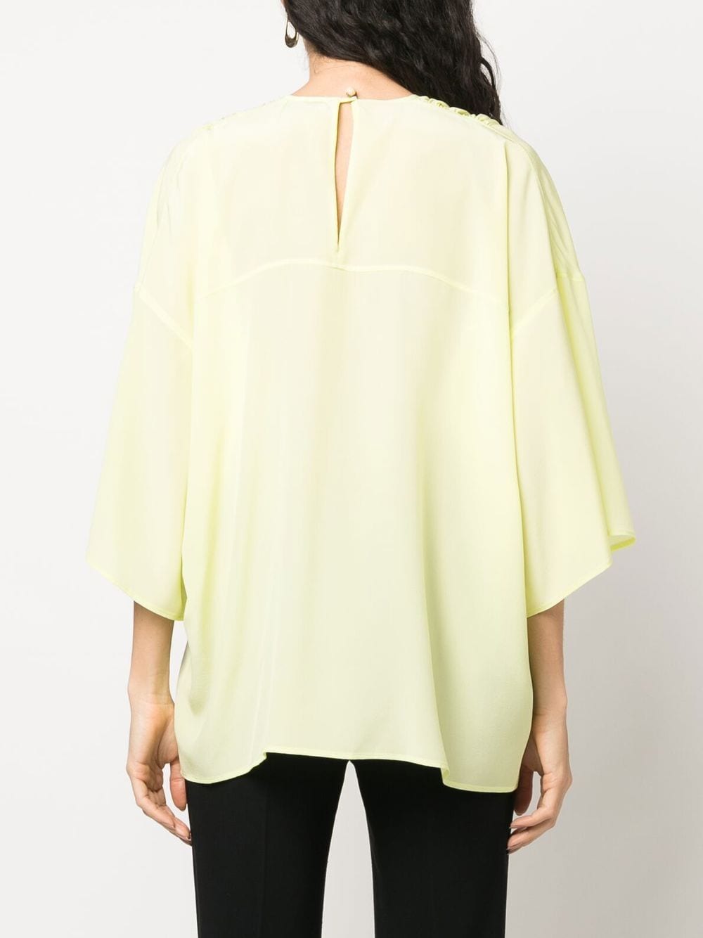 Red Round Neck Silk Elbow-Sleeve Top