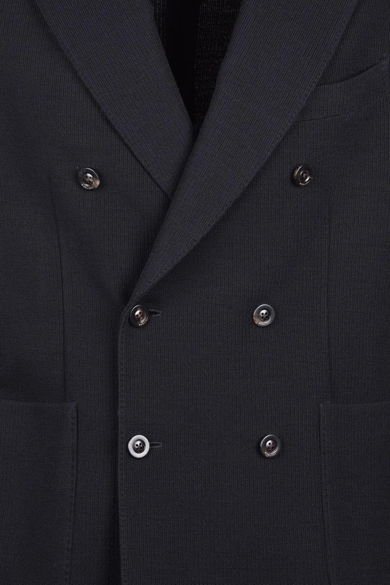 Double-breasted Knit Blazer - Black