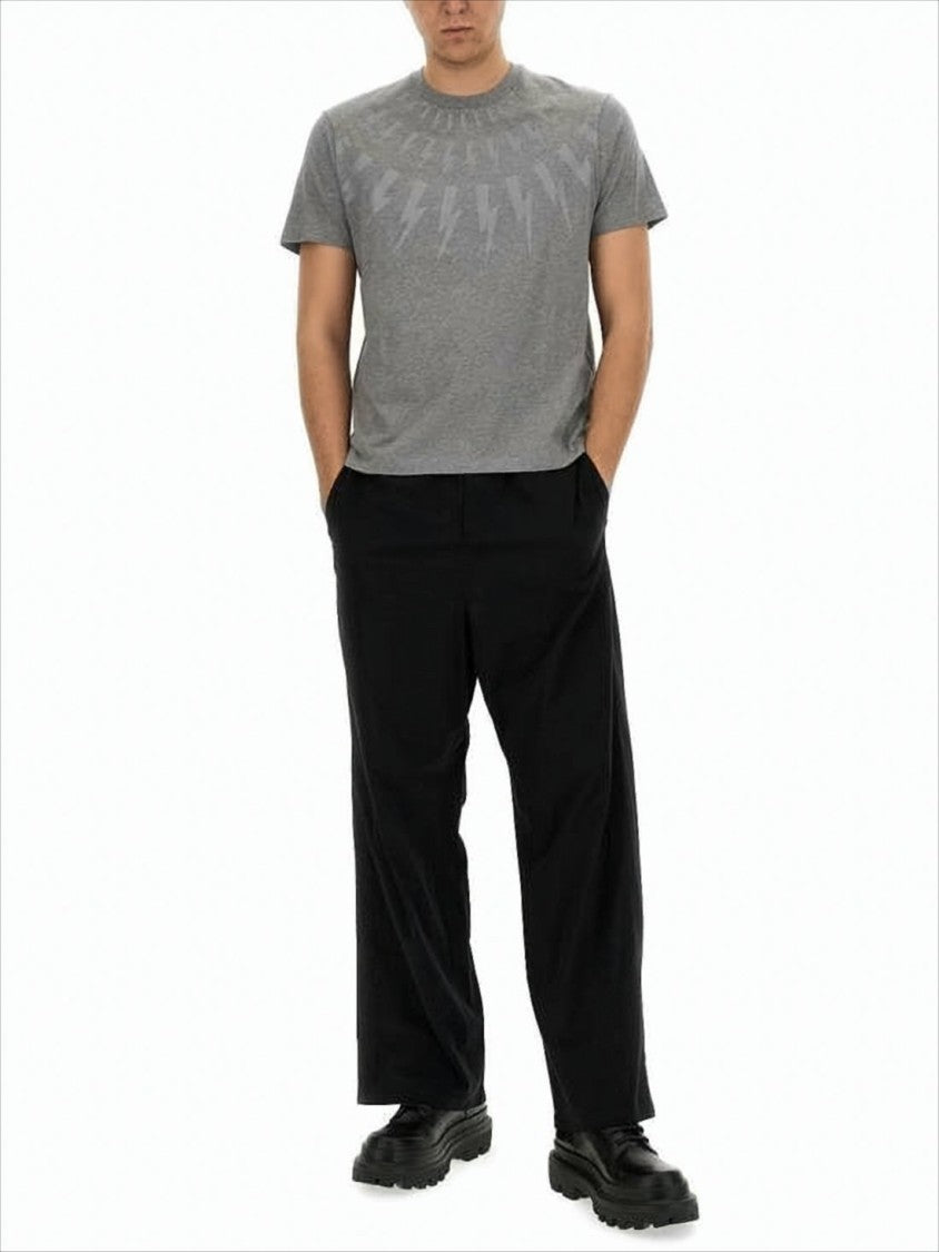 Short-Sleeve Grey T-Shirt With Lightning Bolt Motif