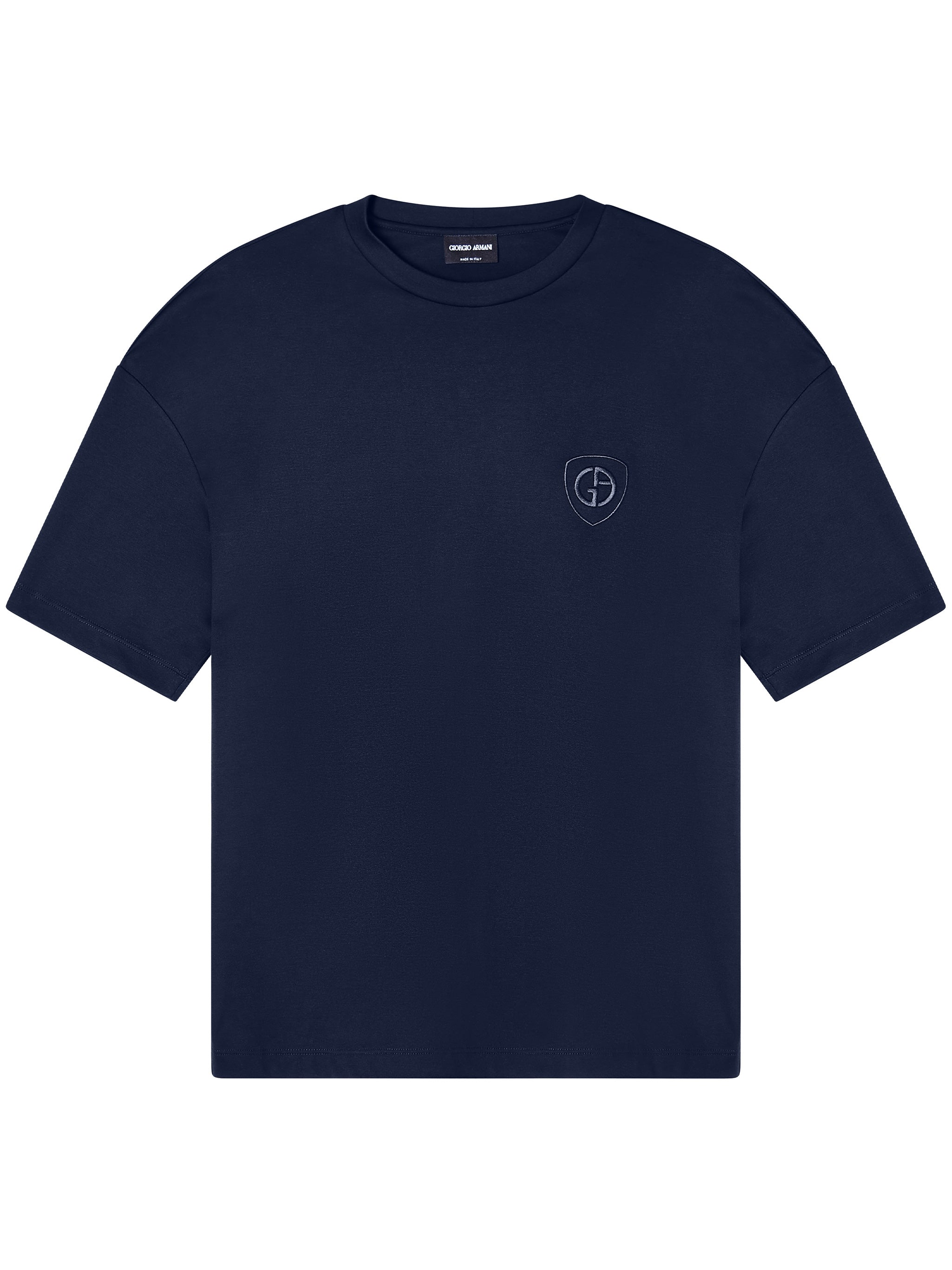Navy Blue Boxy-Fit Embroidered Logo T-Shirt
