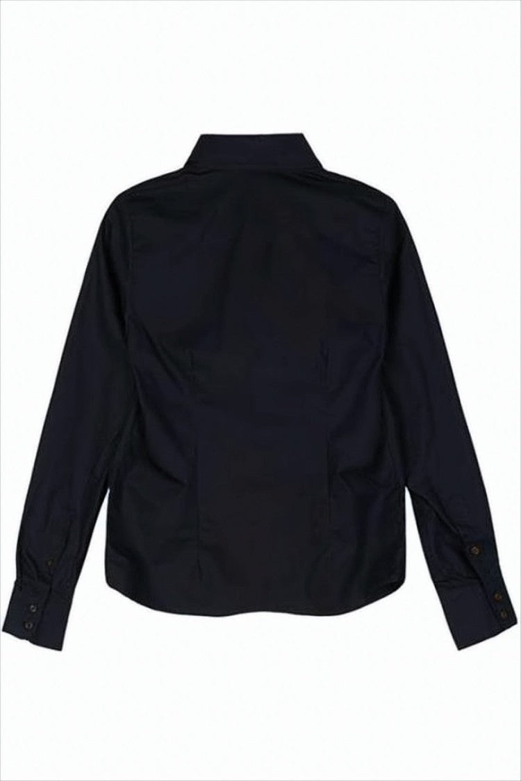Button-Down Black Shirt with Embroidered Logo