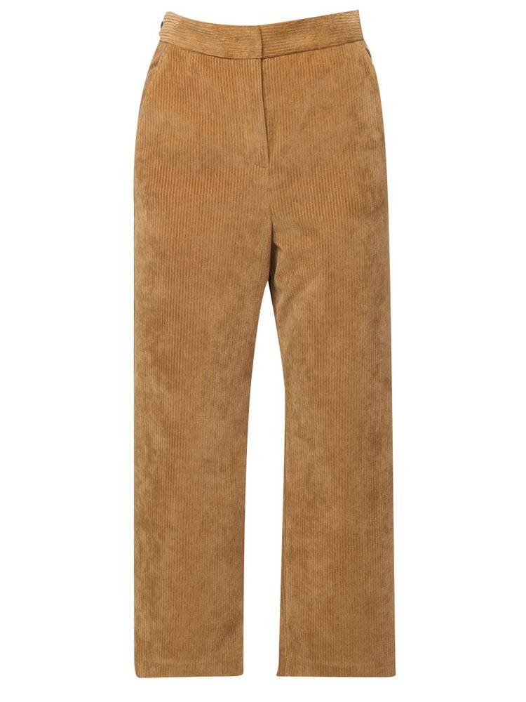 High-Waisted Cotton Corduroy Trousers with Tailored Design