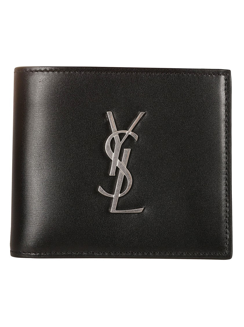 Minimalist Black Calfskin Wallet With Prominent Logo
