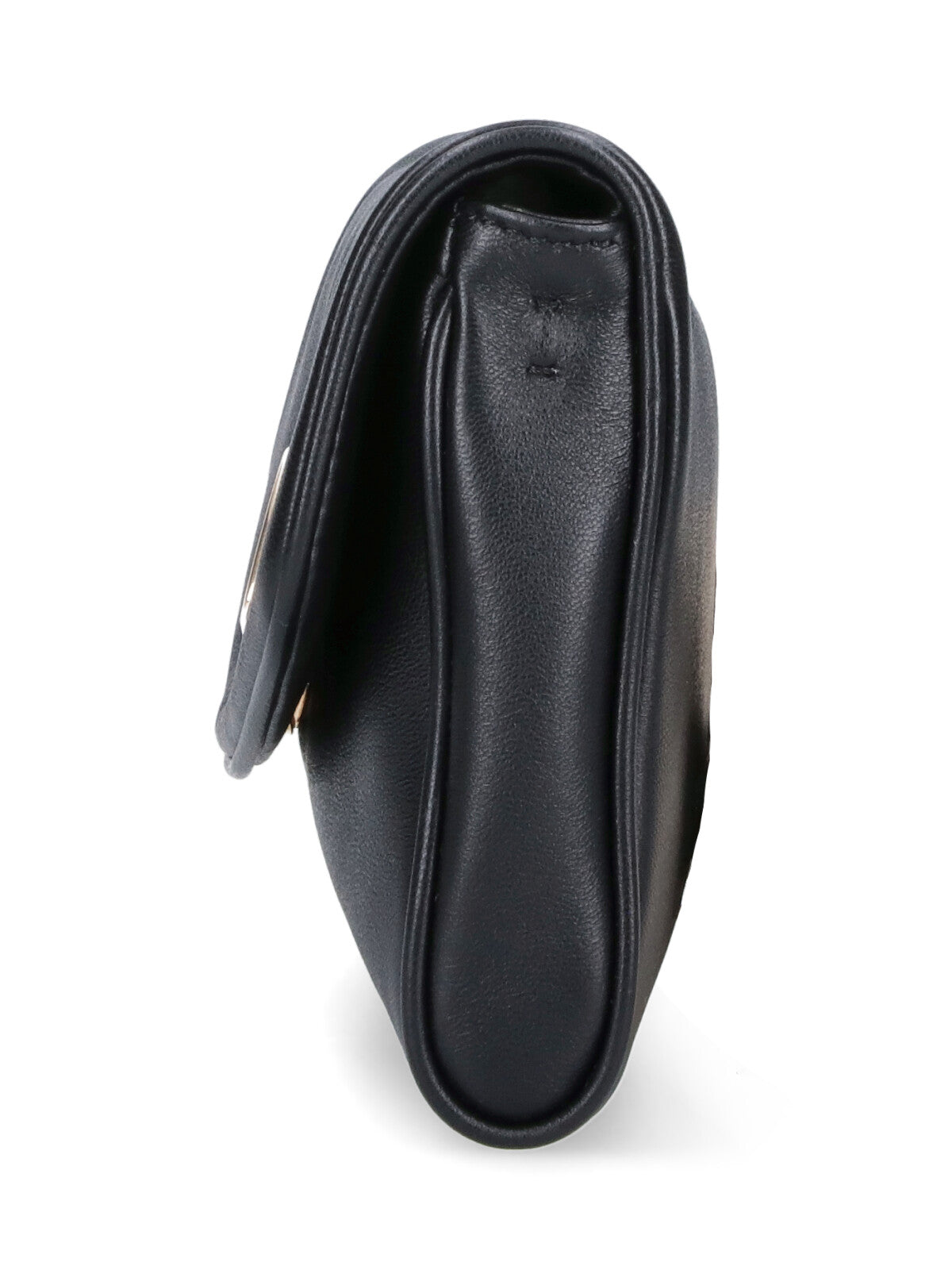 Black Structured Gold Emblem Leather Bag